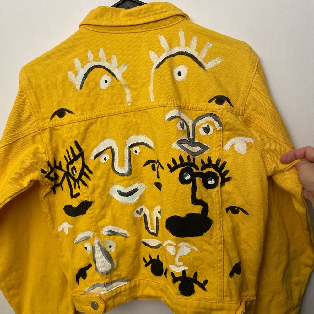 Yellow denim jacket with Hand Painted back